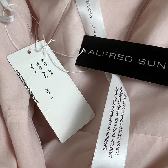 Alfred Sung D760 Off‎ the Shoulder Satin Twill Maxi Dress Gown Blush Pink Size 2 - Picture 7 of 13